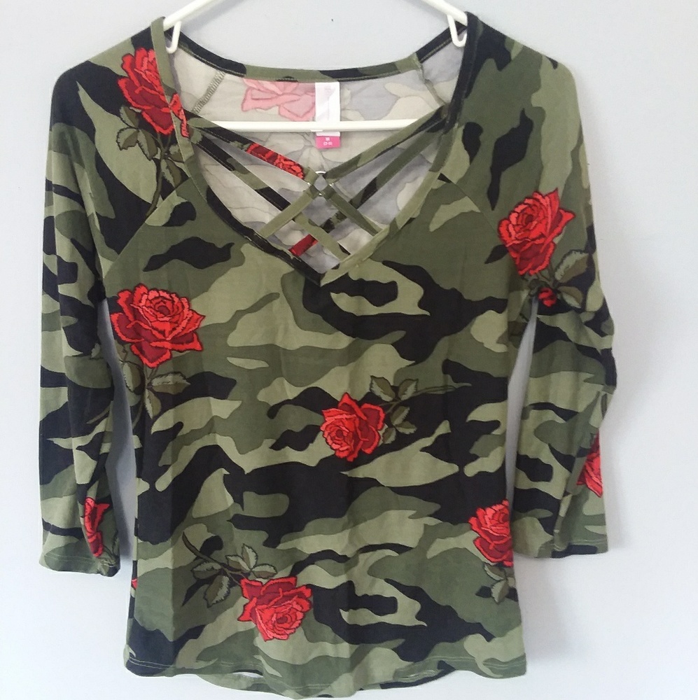 Rose + camo shirt
